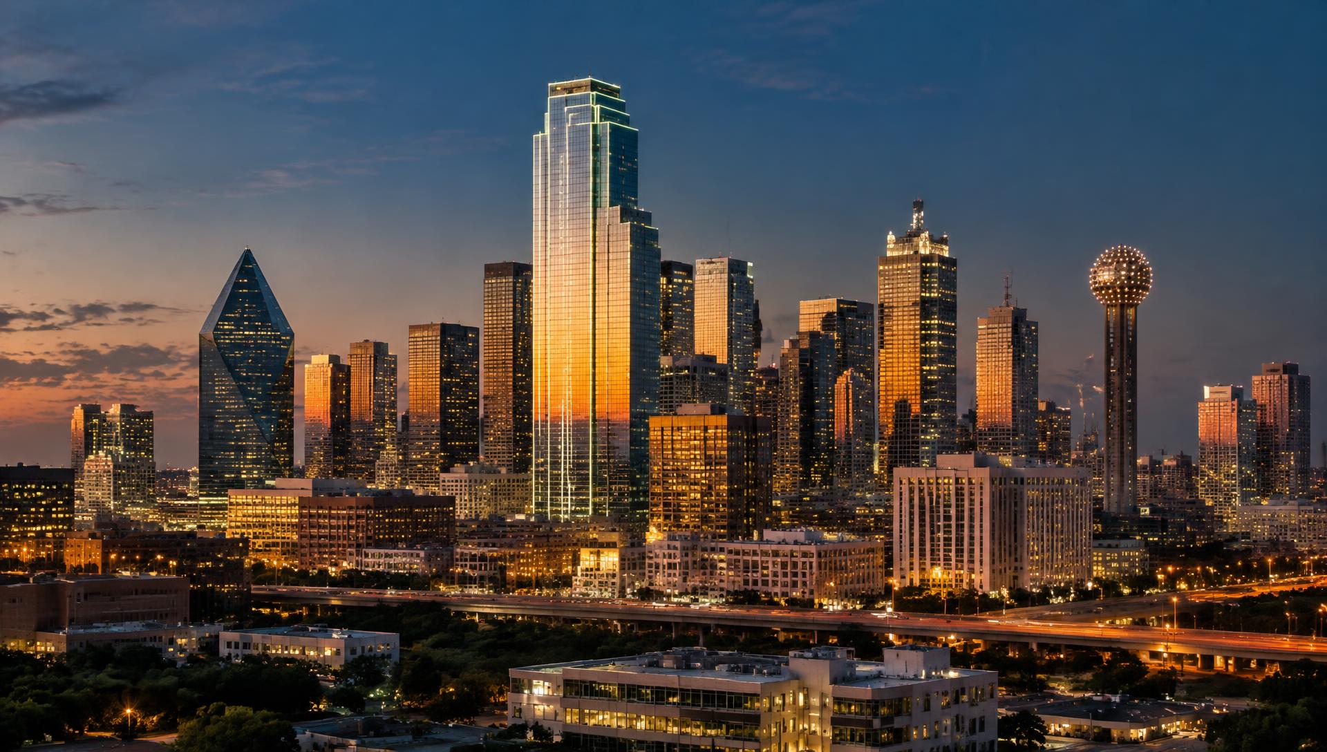 Texas city skyline at dusk